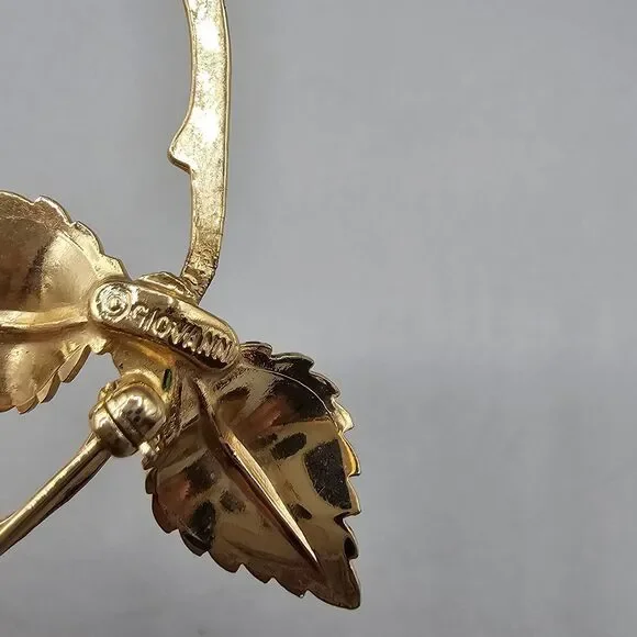 Lot Enamel Flower Brooch Pin (3) Gold Tone Pink Peach White Rose Floral Giovanni - Picture 9 of 13